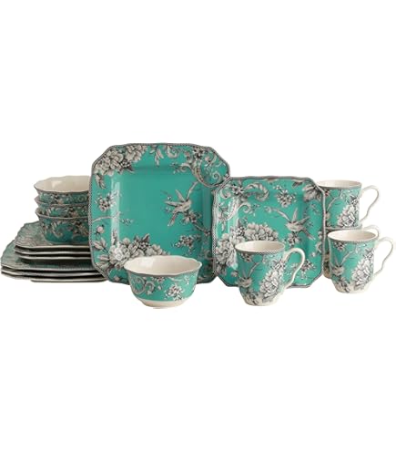 222 Fifth Adelaide Turquoise 16-Piece Porcelain Dinnerware Set