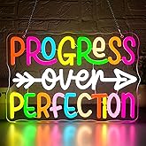 Progress Over Perfection Neon Sign for Wall Decor Dimmable Inspirational LED Neon Light for Classroom Decor Affirmation Positive Wall Art for Mental Health Gym Office Study Size 13.9 * 9.4in(GLNP242)