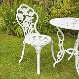 Home Source Rose Garden Patio Bistro Set Table & 2 Chairs, White Metal view 5