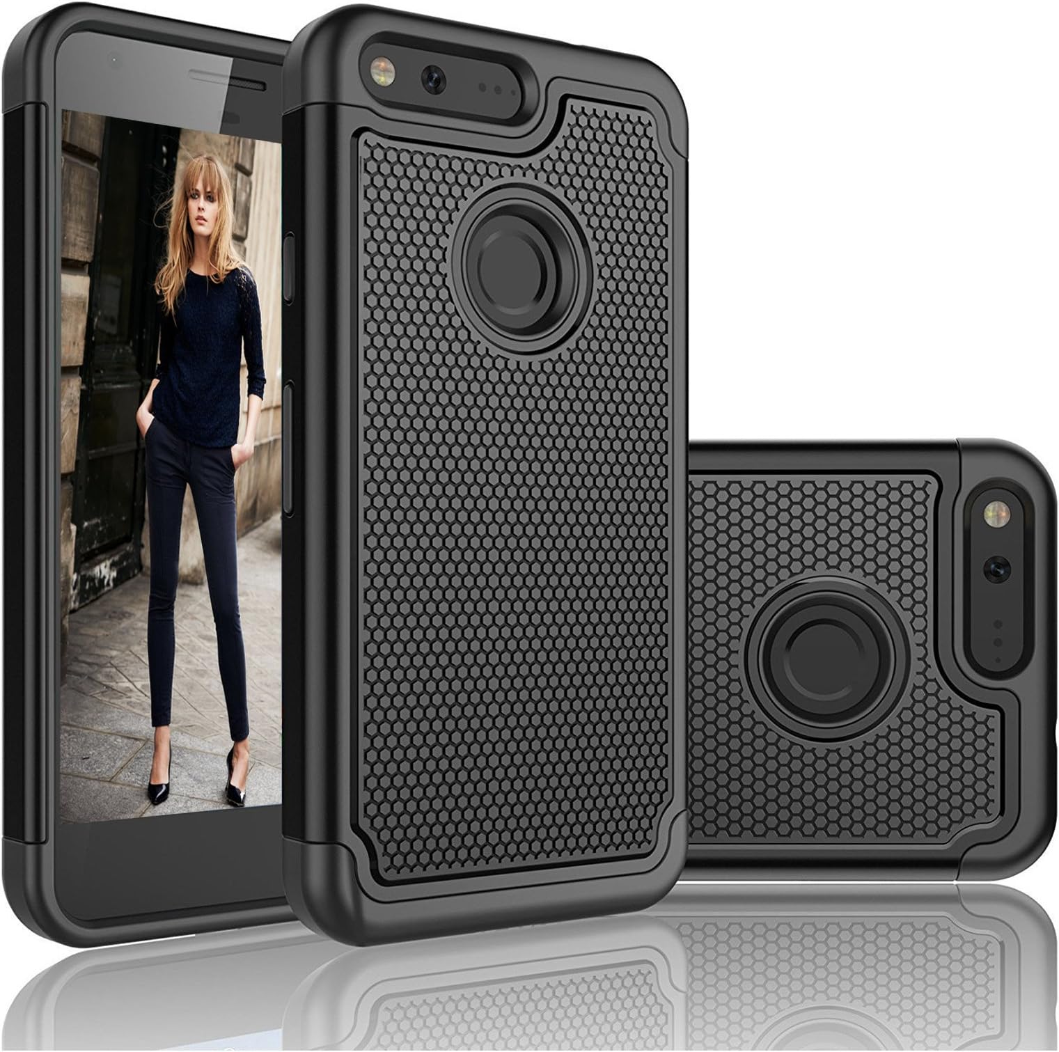 Pixel Case,Google Pixel Case,Eutekcoo [Tmajor Series] [Silicone Rugged & Coal Black Hard Plastic] Hybrid Dual Layer 2 in 1 Non-Slid Slim Shockproof Case Cover Shell For Google Pixel 5.0 inch