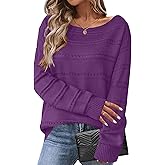 Zeagoo Womens Sweaters Cute Long Sleeve Off The Shoulder Pullover Tops Hollow Out Crochet Dressy Casual Outfits
