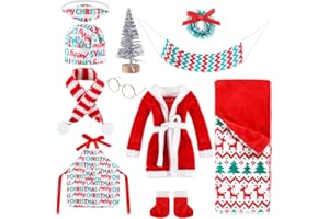 Bencailor Christmas Elf Accessories Elf Clothes Set Including Bathrobe Christmas Sleeping Bag Apron Hammock Shoes Scarf for Xmas New Year Party Decor(Vivid Style)