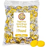 Sugar Free Lemon Drops Hard Candy, Individually Wrapped Discs, 1lb | Approx.75 Pieces of Sour Lemon Drops, Heat-Sealed Bag for Easy Serving and Storage