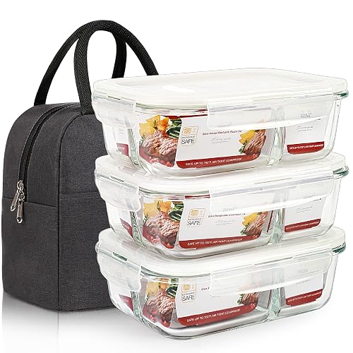 DAS TRUST 3 Pack Bento Box Glass Meal Prep Container 3 Compartments ...