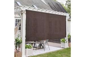 DIFY Outdoor Roller Shade Blinds Cordless Roll Up Shade, Exterior Roller Shade Wand Crank Operation 7 * 8FT for Patio Yard Deck Porch, Chocolate