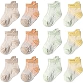 SkiBeaut Toddler Socks with Grips, 12 Pairs Kids Non-Slip Grippers Baby Boys Girls House Socks for Age 0-7