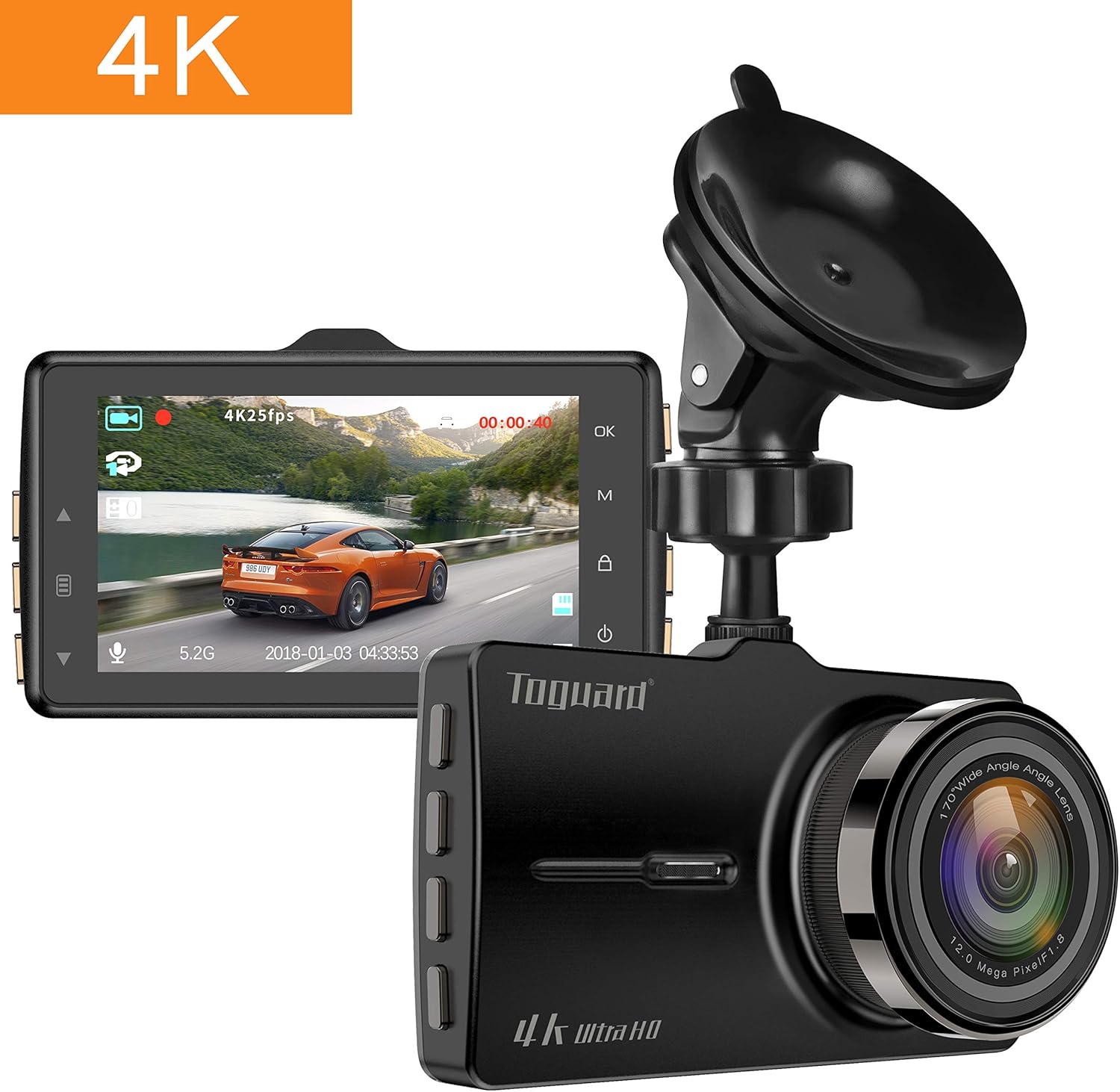Amazon Com 4k Dash Cam Toguard Ultra Hd Dash Camera For Car Car Camera Driving Recorder With 3 Inch Lcd Screen 170 Wide Angle G Sensor Parking Monitor Loop Recording Motion Detection Electronics