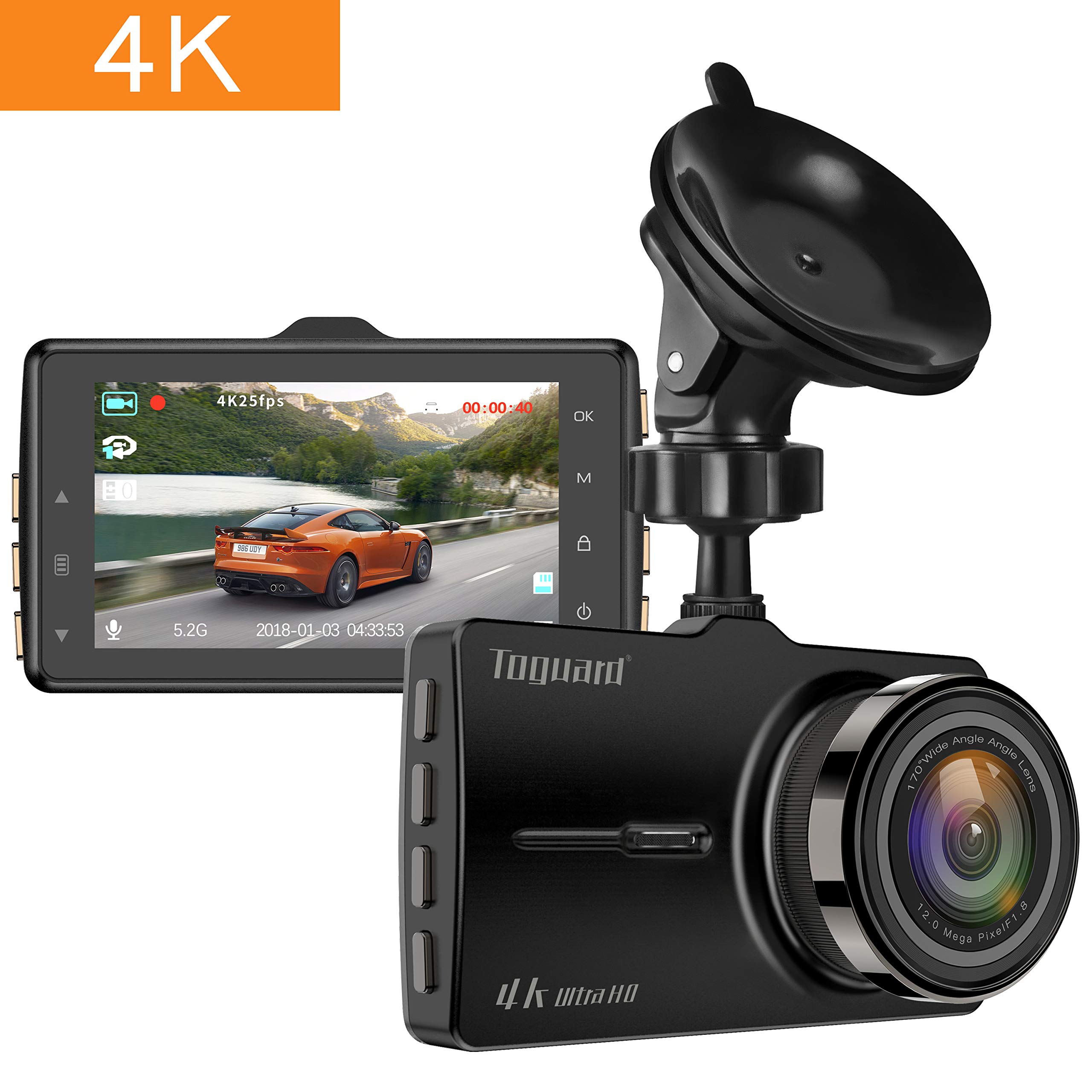 TOGUARD Dash Cam 4K en el automóvil Cámara de auto Ultra HD Cámara de video de