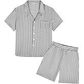 KEYWANTS Boys Summer Textured Outfit Beach Short Sleeve Button Down Shirts and Shorts 2 Piece Vacation Clothing Set for Kids