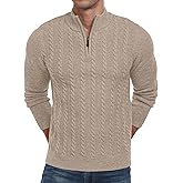 Askdeer Men's Quarter Zip Sweater Cable Knit Mock Turtleneck Sweater Long Sleeve Soft Casual Pullover Sweater