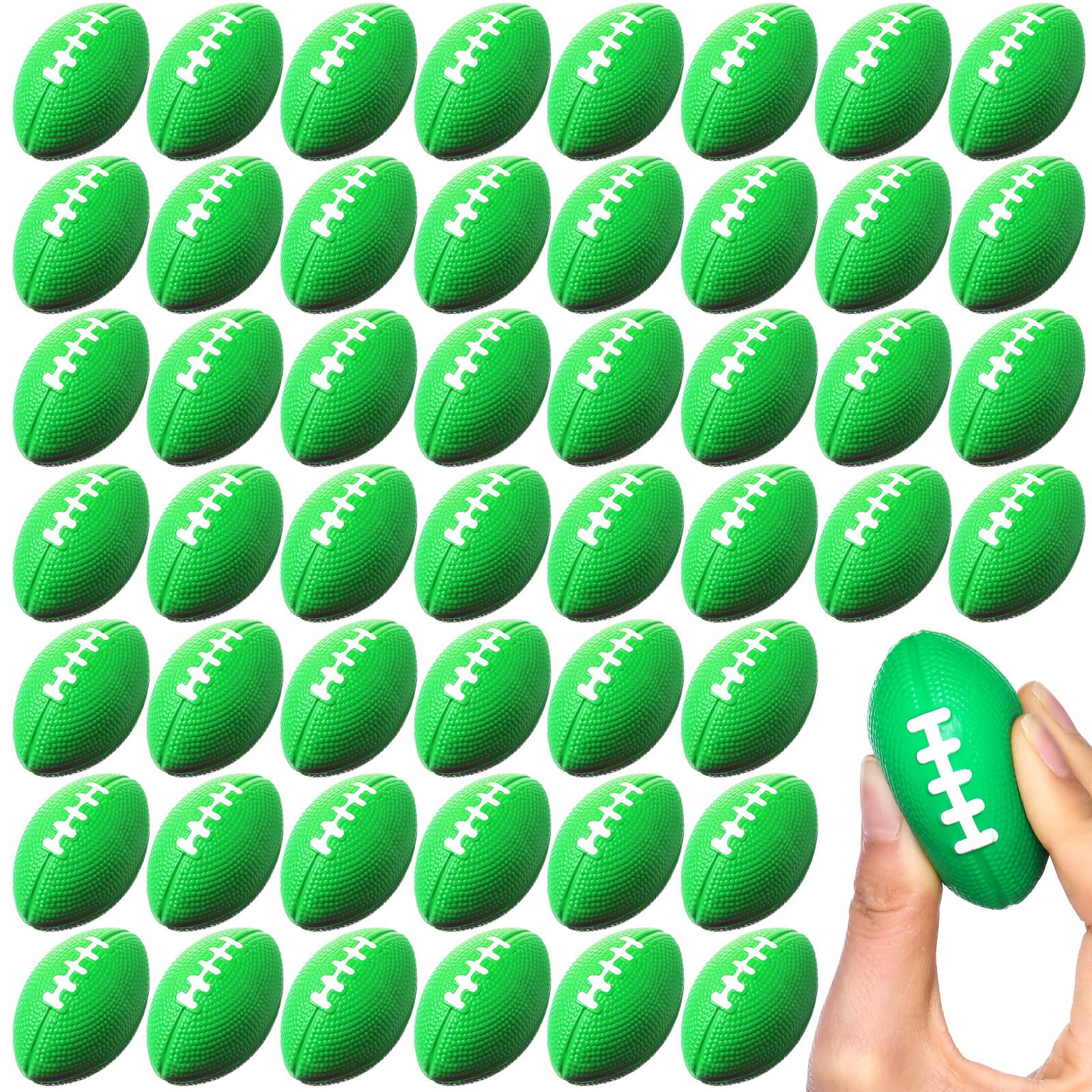 Photo 1 of Blulu 50 Pack Mini Football Bulk 2.17" Foam Football Party Favor Small Sports Valentines Stress Ball for Back to School First Year Down Birthday Homecoming Game Party Bag Gift Filler(Green)