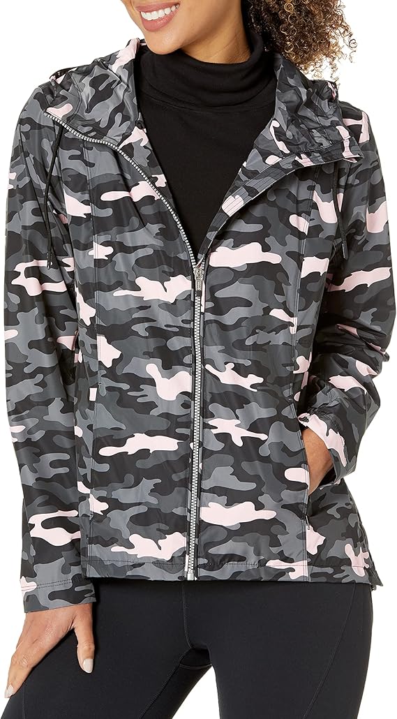 CALVIN KLEIN WOMEN'S PERFORMANCE HOODED JACKET WITH SIDE SNAPS, TRANS CAMO BLACK, L: Amazon.com 
