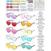 Saysurey 30 Pairs DIY Sunglasses Decorating Kit Heart Shaped Glasses Bulk Popular Party Favors with Letter Beads Rhinestones Stickers and Glues for Holiday Women