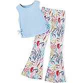 Doresbebe Girls Clothes Spring Outfit Summer Clothing Size 7-14 Solid Sleeveless Top Flower Fashion Pants Set 2Pcs