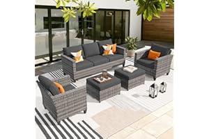 ovios Patio Furniture Set, 5 Pieces Outdoor Wicker Rattan Sofa Couch with Chairs, Ottomans and Comfy Cushions, All Weather High Back Conversation Set Garden Backyard, Black
