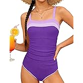 Shallmu Girls Swimsuit Color Block Adjustable Straps One Piece Summer Bathing Suit for Girls 9-16 Years