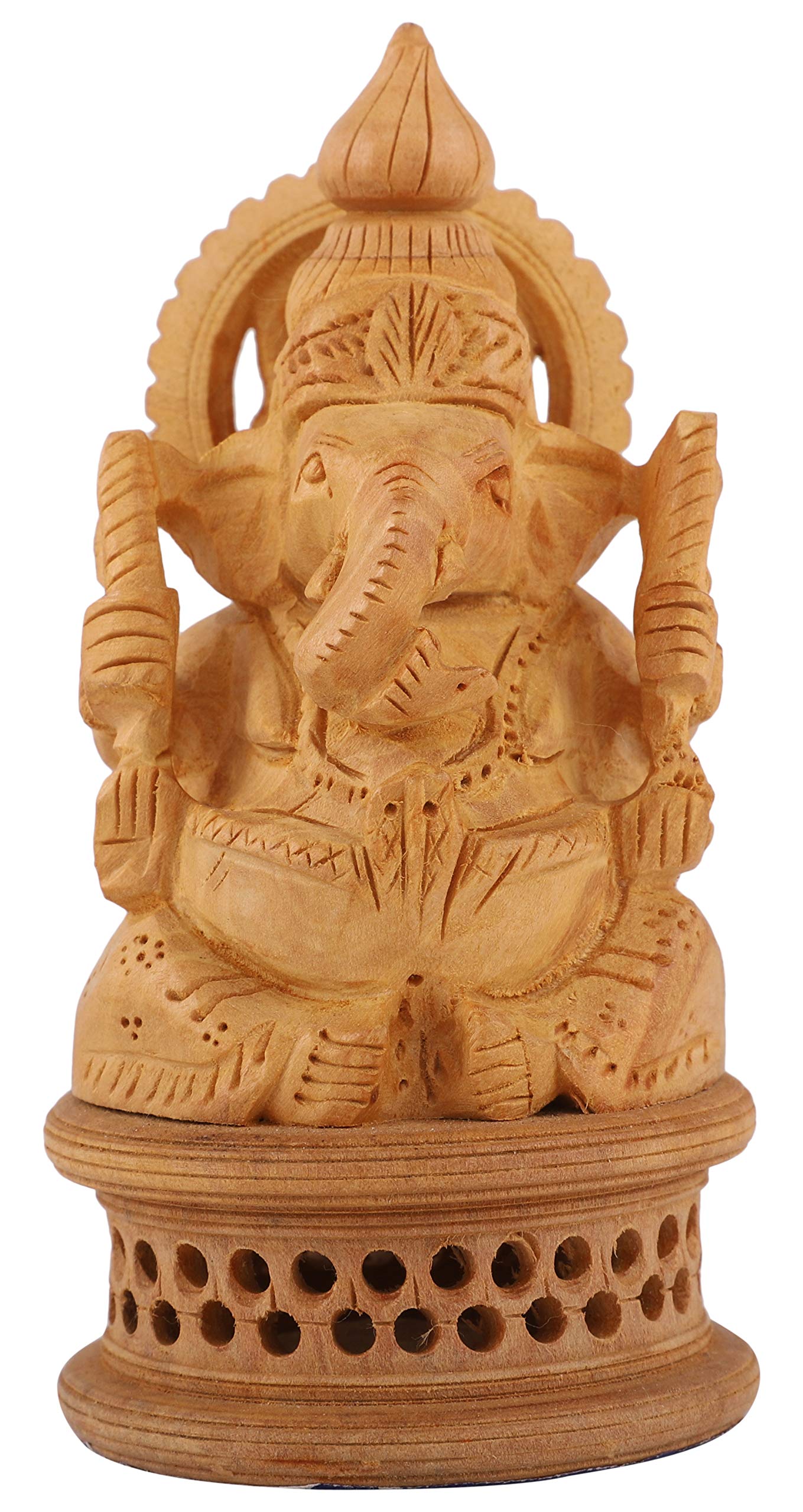 DHYANARSH Wooden Ganesh Idol - Hand Carved Lord Ganesha Wood Sculpture - God of Prosperity and Fortune Brown