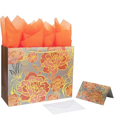 Große Geschenktüte Mit Karte – 35,1 Cm | Für Geburtstag, Muttertag, Weihnachten & Mehr | Mit Griff & Grußkarte | Blumen-Design