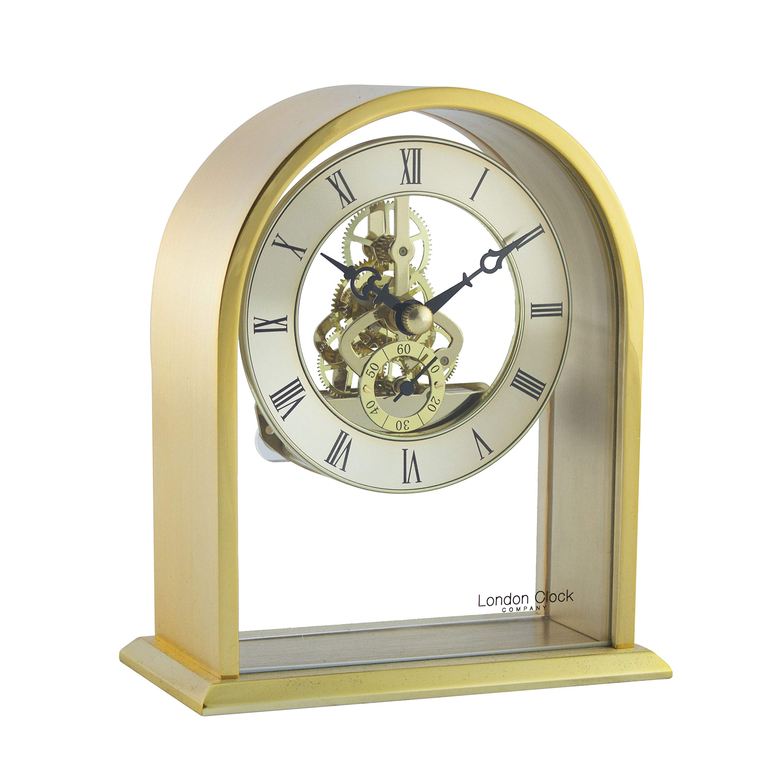 London Clock Arch Top Skeleton Mantel Clock, Gold, 14 x 12 x 6.2cm