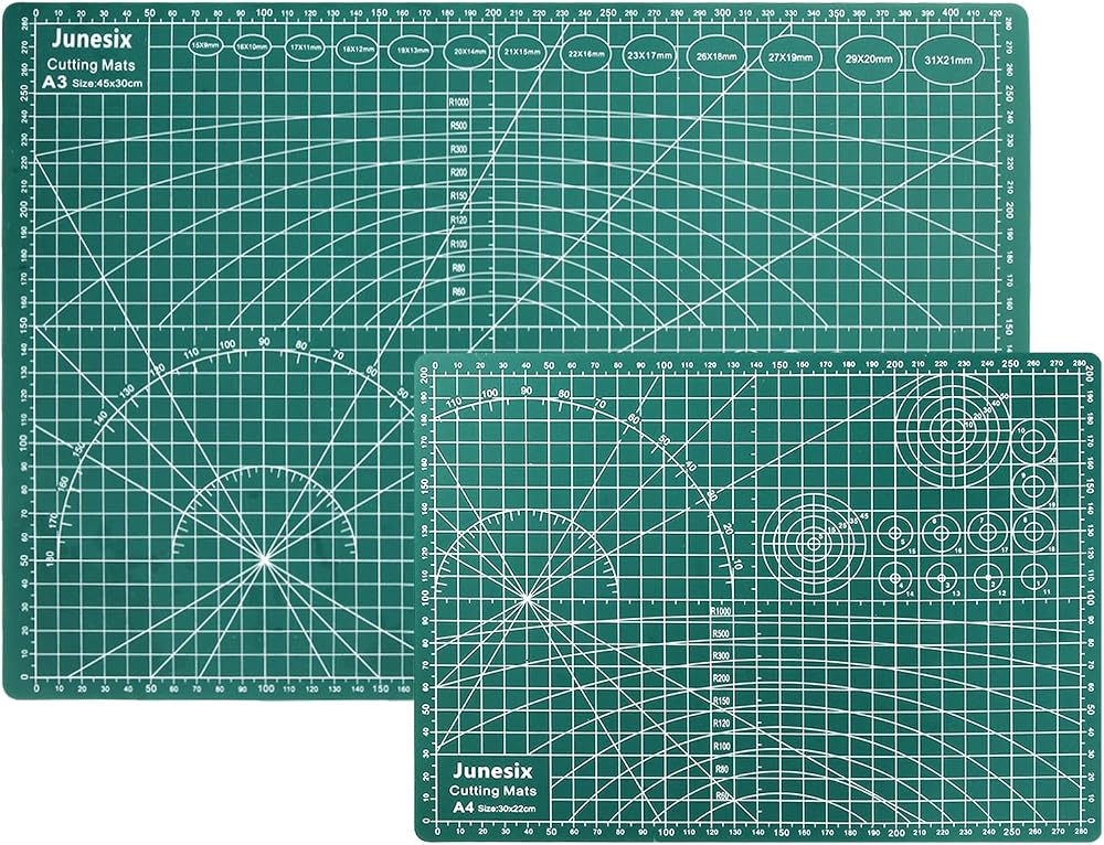 ASelected 2Pcs A3 A4 Self-Healing Cutting Mats Green Double-Sided PVC Grid
