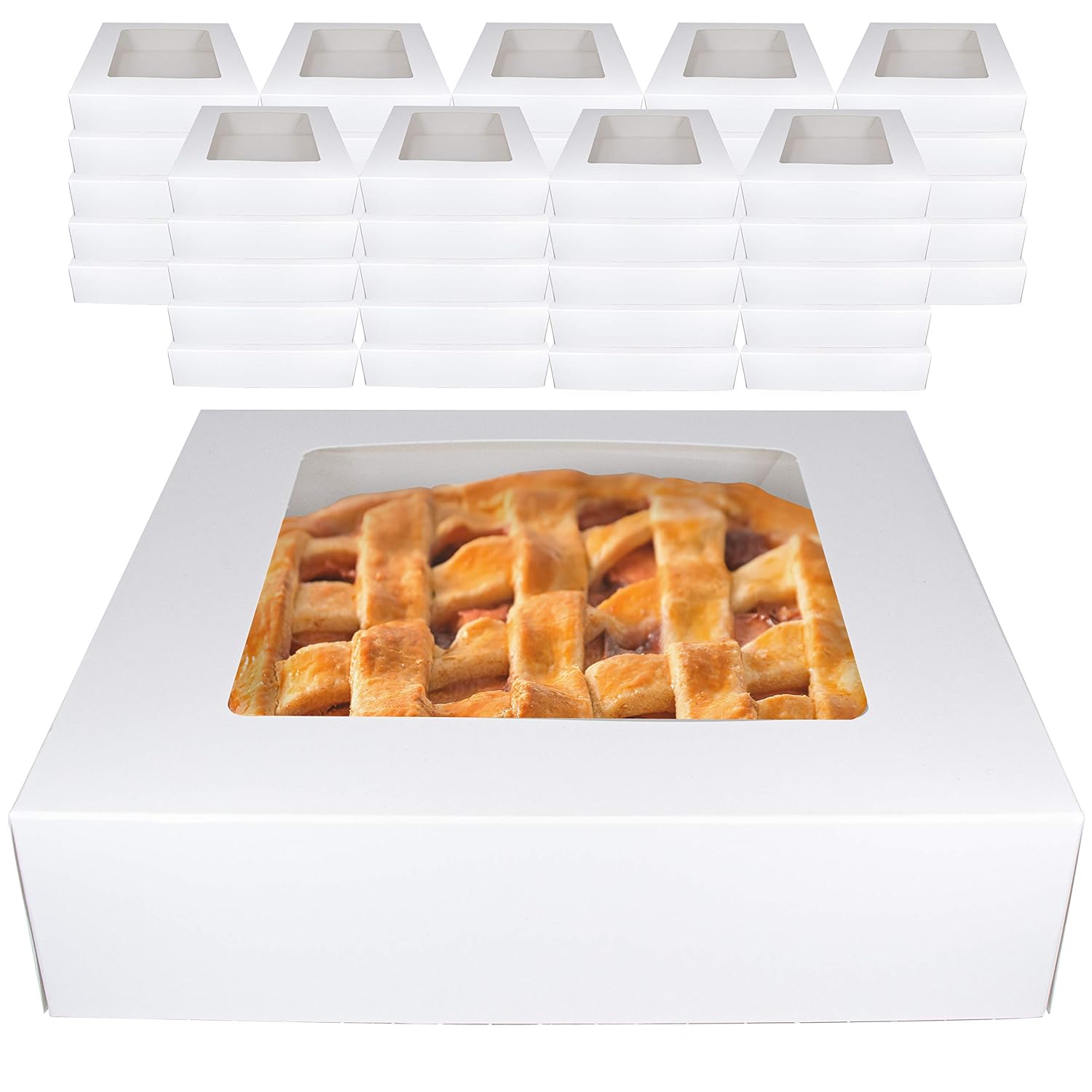 White Bakery Pie Boxes 45 Pk Professional Window Display Carrier for Baked Goods Cakes Cheesecakes Pies Brownies Cupcakes Desserts 10 Inches