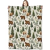 VODRM Bear Blanket Cute Woodland Pine Tree Retro Throw Blankets,Birthday Gifts for Kids Girls Boys & Animal Lovers,Lightweight Soft Fleece Cozy for Sofa Couch Bed Room Forest Decor 50x60in