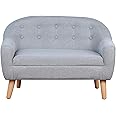 Qaba 2-Seat Kids Sofa, Toddler Sofa Couch, Linen-Like Fabric and Wooden Frame Sofa Chair for Ages 3-7, 11" High Seat, Gray