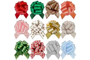 SIMISI RIBBON 12 Pcs Christmas Bows for Gift Wrapping Pull Bows and Ribbon for Presents, Gift Baskets