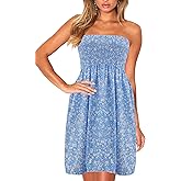 Tube Top Dress Boho Floral Beach Smocked Sundress Strapless Dress for Women Summer