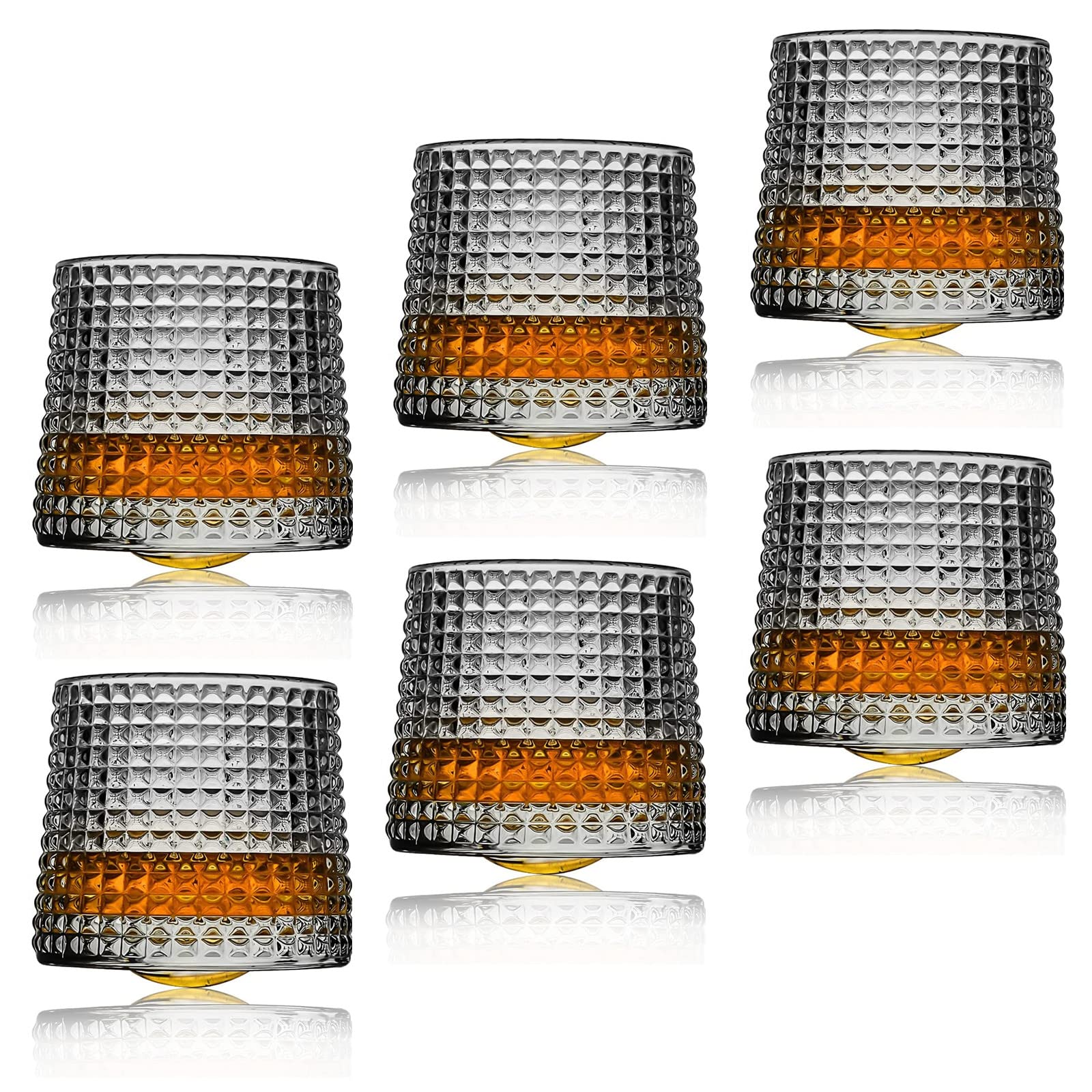 Earnmore 6 Pack Whiskey Glasses Rotatable Decompression Old Fashioned Whiskey Glasses - Bar Whiskey Glasses - Style Glassware for Bourbon - Glasses for Scotch - Rum Glasses (9 oz)