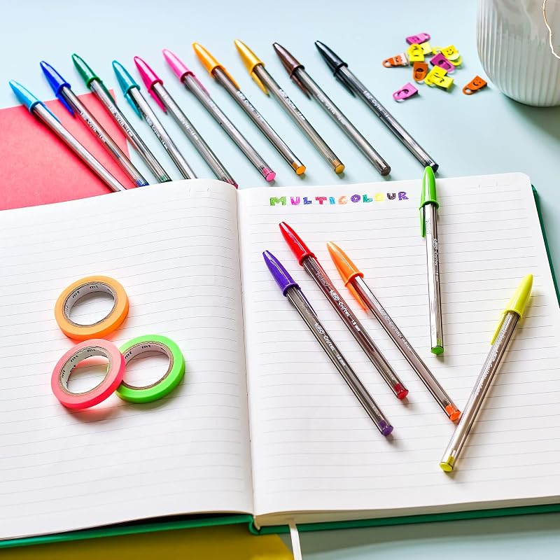 Conjunto colorido bic com mini fita de correção de mouse de bolso, canetas de cristal multicoloridas, marcadores de marca-texto e marcadores de ponta dupla de intensidade - cores sortidas, pacote de 23