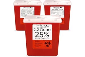 Oakridge Products Transparent Sharps Container for Home Use and Professional 2.2 Quart (3-Pack), Touchless Biohazard Needle and Syringe Disposal, Rotating Lid, CDC Certified