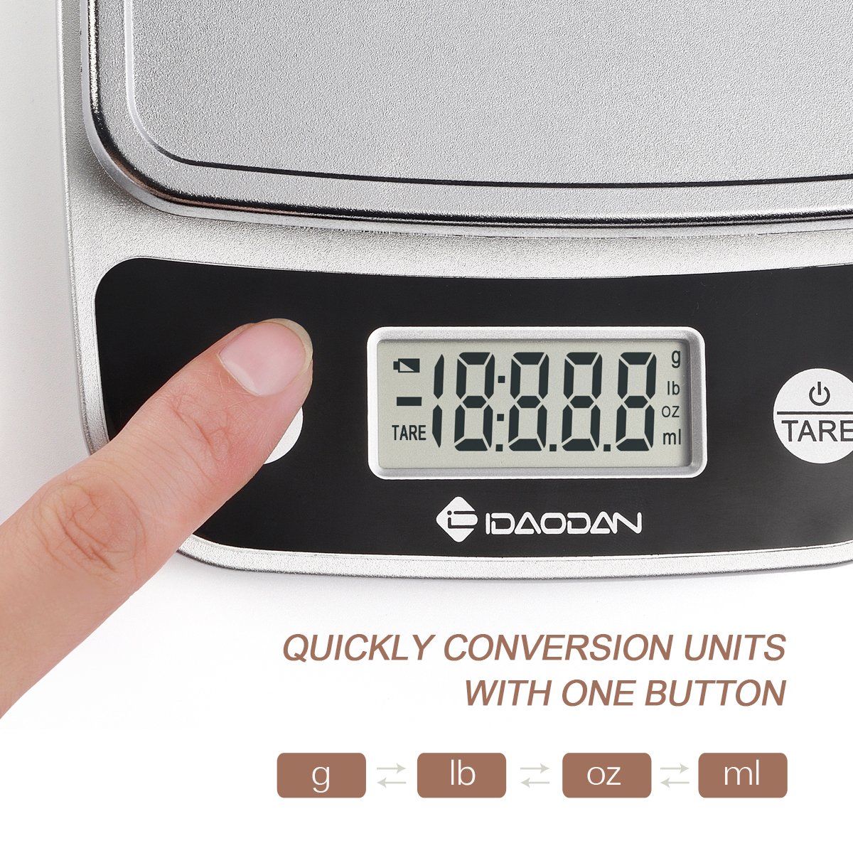 Digital Food Scale, [5000g, 1g] IDAODAN Versatile Kitchen Scales, Accurate Weight Scale for Coffee, Gram, Postal, Elegant Black