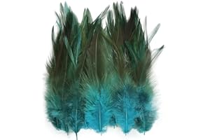 Happy Feather 100PCS Saddle Hackle Rooster Feather for Crafts, 5-7 inch Natural Pheasant Neck Feathers DIY Pendant Earrings Dream Catcher-Lake Blue