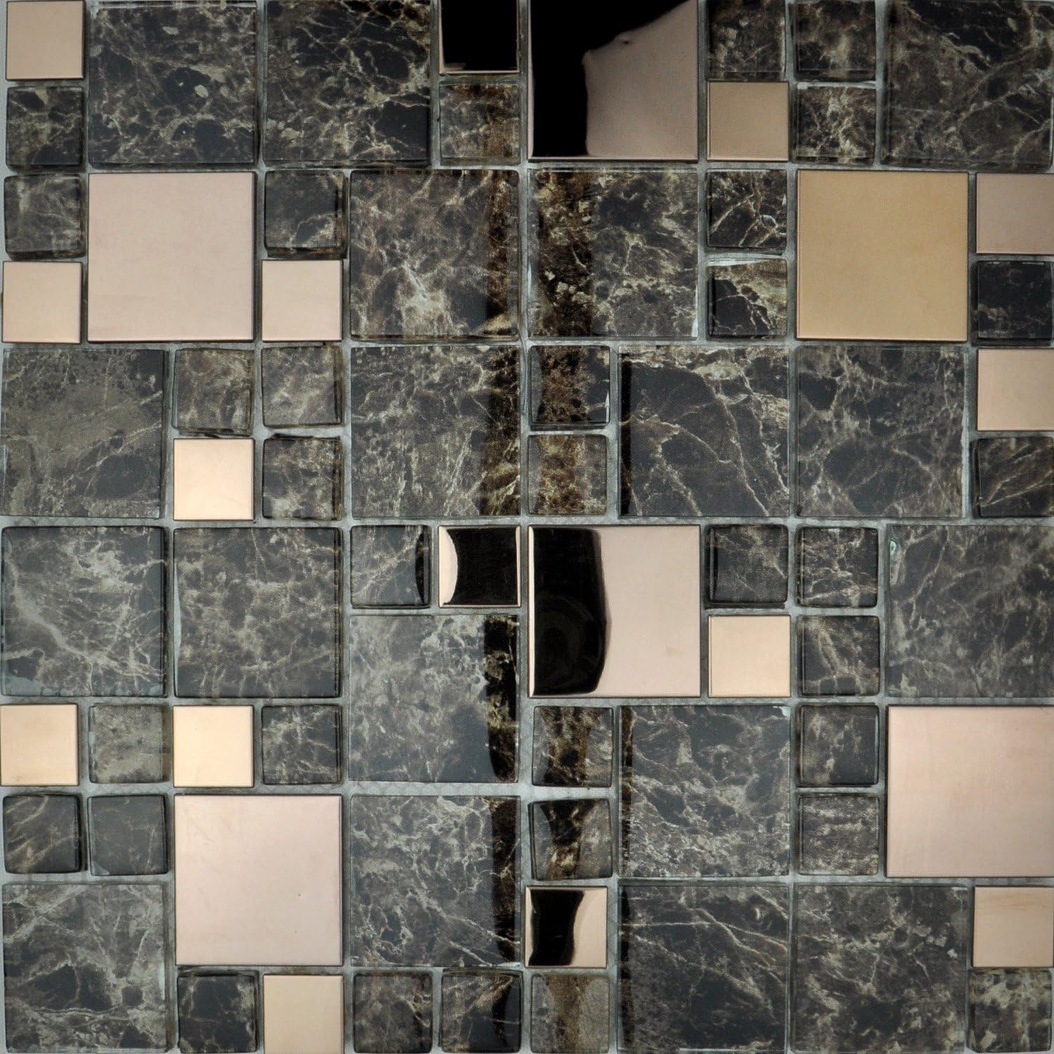 Metallic Modular Bathroom & Kitchen Mosaic Tile Copper & Emperador Marble Effect (Sample 7.5x15cm) by Total Tiles