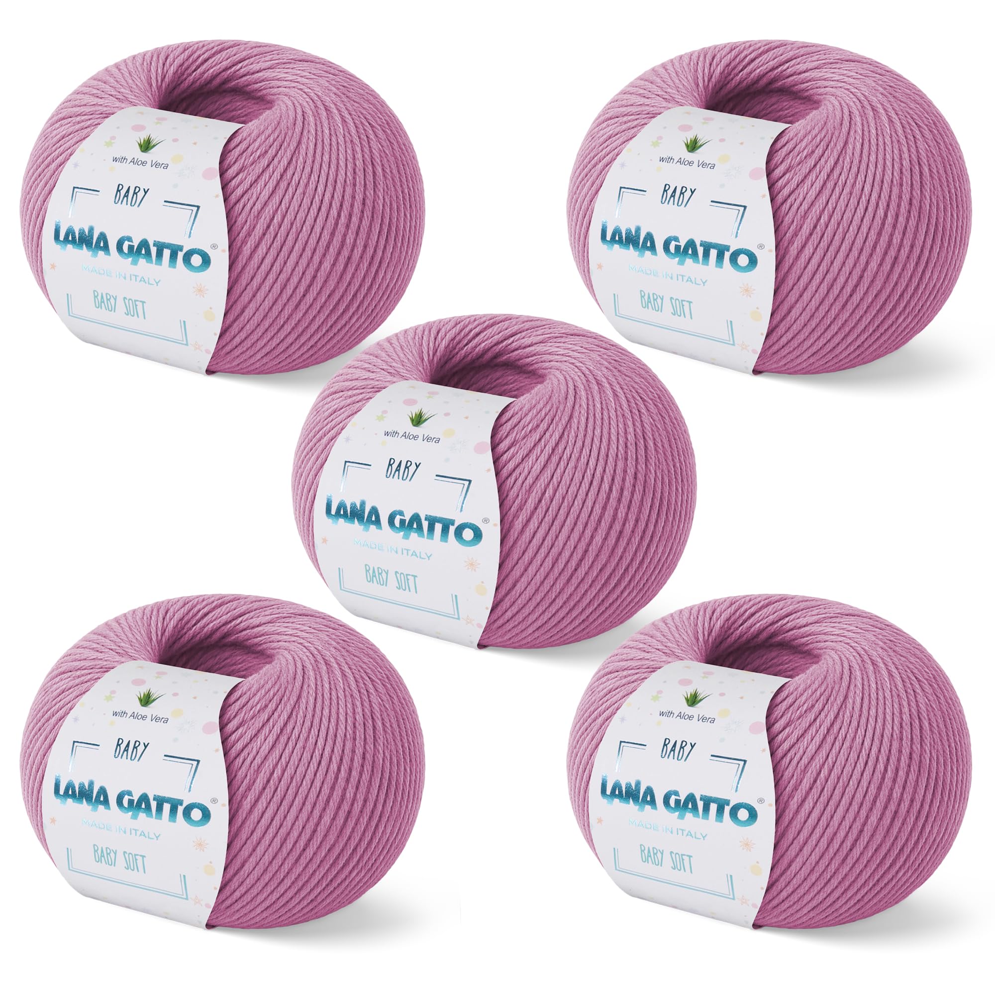 Baby Soft Yarns for Crocheting and Knitting 100% Merino Wool Treated with Aloe Vera, Soft Wool for Babies, Made in Italy by Lana Gatto, (5, Pink - 9409)