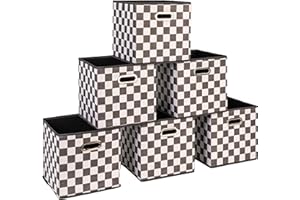 Household Essentials Fabric Storage Bins 6 Piece Set, Checkerboard White and Black