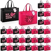 Fanfanwin 30 Pcs Breast Cancer Awareness Large Gift Bags Bulk Pink Ribbon Non-woven Breast Cancer Tote Bags with Handles and 30 Pink Ribbon Encouragement Cards for Women Charity Party Supplies