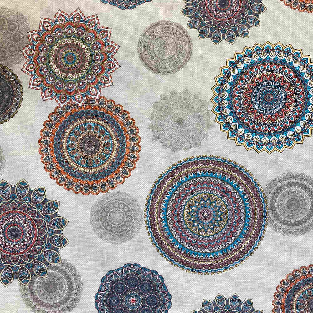 Kt KILOtela - Resin Canvas Fabric – Anti-Stain Tablecloth – 100% Cotton – 200 cm Length x 140 cm Width | Mandalas, Beige Background ─ 2 Metres