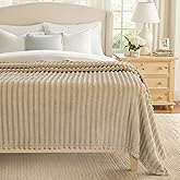 decorUhome Soft Fleece Light Brown Blanket King Size for Bed, Cozy Fluffy Plush Flannel Large Striped Throws for Couch Sofa, Lightweight Decorative Fuzzy Blanket for Woman, 108x90 Inches