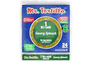 Mr. Tortilla 1 Net Carb Tortillas (24 Tortillas) | Keto, Vegan, Kosher | (Savory Spinach)