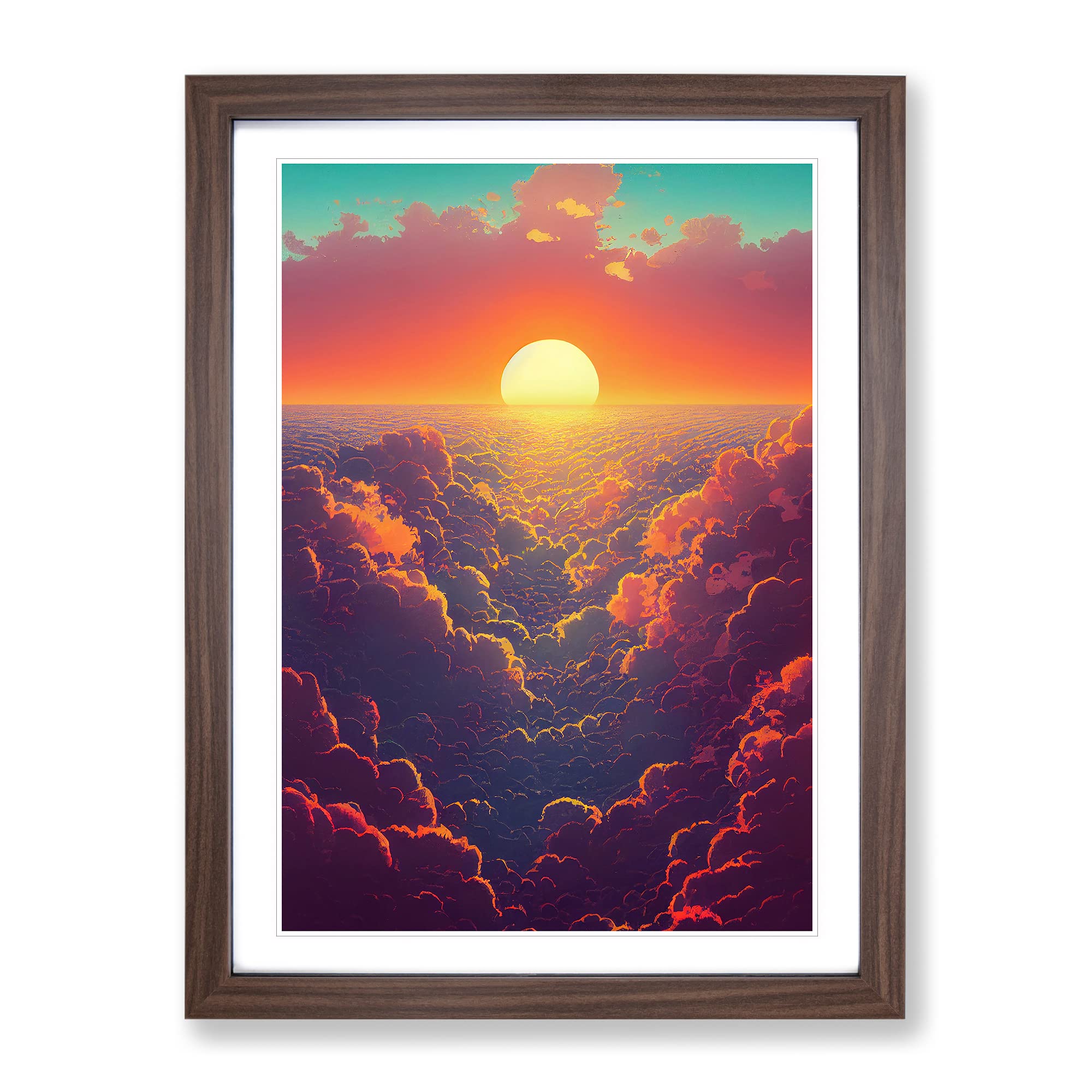 An Ultimate Sunset Framed Print | A4 Walnut Framed Wall Art | Ready to Hang | Modern Landscape Picture | Living Room Bedroom Lounge Office