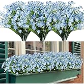 HAPLIA 8 Bundles Artificial Daffodils Flowers, Fake Artificial Greenery UV Resistant No Fade Faux Plastic Plants for Wedding Bridle Bouquet Indoor Outdoor Home Garden Kitchen Office Table Vase (Blue)