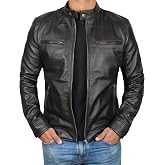 Blingsoul Leather Jacket Men - Real Lambskin Cafe Racer Motorcycle Style Jacket for Mens