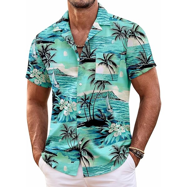 Camisas Blancas Hombre JMIERR Camisa Hawaiana Para Hombre, Con