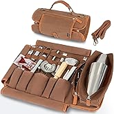 OUUTMEE Travel Bartender Kit Bag with 22-Pc Cocktail Shaker Set | Waxed Canvas Protable Bartender Carrying Bag with Stainless Steel Bar Tool Set, Roll-Up Bartenders Kits for Bartenders