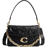 COACH womens Chain Tabby Shoulder Bag With Floral Embellishment