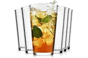 ALINK Glassware Drinking Glasses Set of 6, Premium Quality 16 Oz Highball Glass Cups. Coolers, Ribbed Glassware. Ideal for Wa