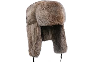 BOONJOVIA Mens Winter 100% Real Rabbit Fur Trapper Hat, Russian Ushanka Aviator Hat with Earflaps