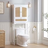 Spirich Over The Toilet Storage Cabinet with Rattan Doors, Over Toilet Bathroom Organizer with Tilt-Out Cube and Adjustable Shelf
